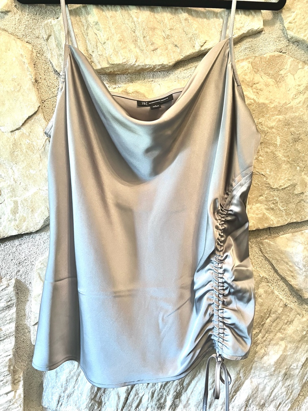 INC International Concepts Satin Cowl Neck Camisole in Silver, adjustable  NWT L
